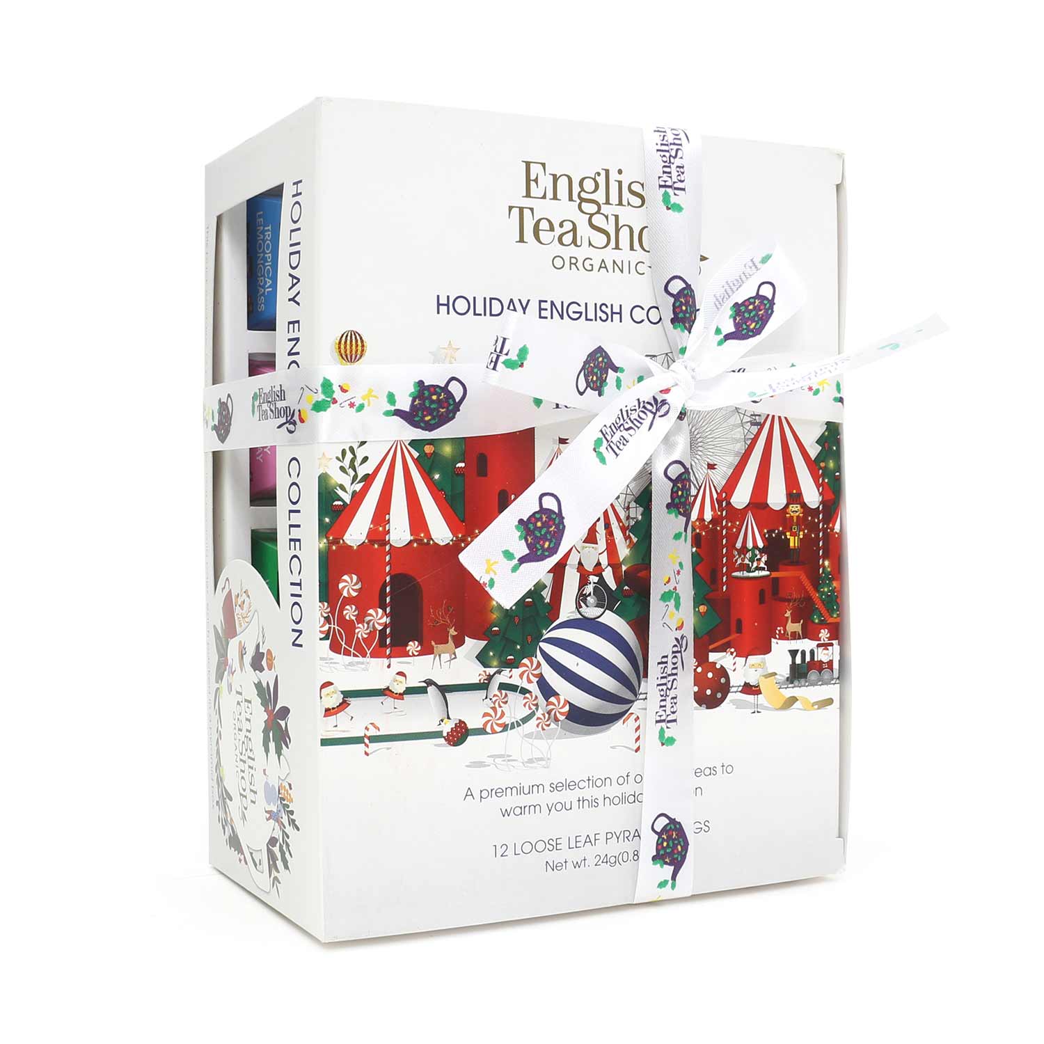 English Tea Shop Bio Tee Geschenkset Winter Kollektion Weiß – 12 Pyramidenbeutel mit Schleife