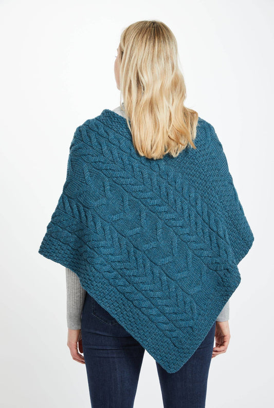 Aasleagh Falls Damen Aran Poncho - Teal - Dotty&Dan