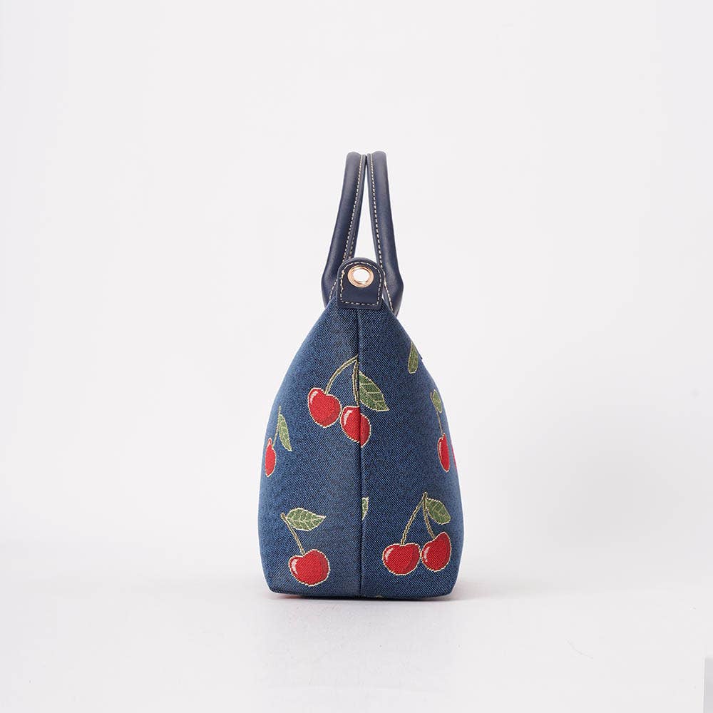Seitenansicht der dunkelblauen Signare Kirschen Handtasche