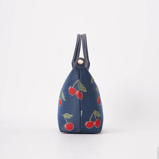 Seitenansicht der dunkelblauen Signare Kirschen Handtasche