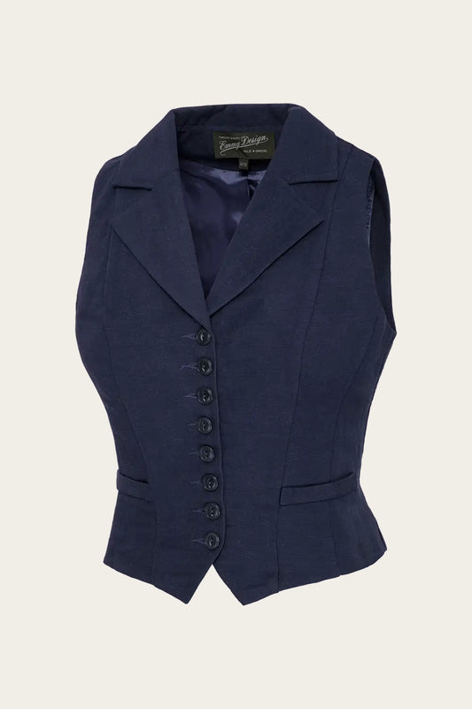 Edwardian-inspirierte Weste in Midnight Blue mit Knopfleiste