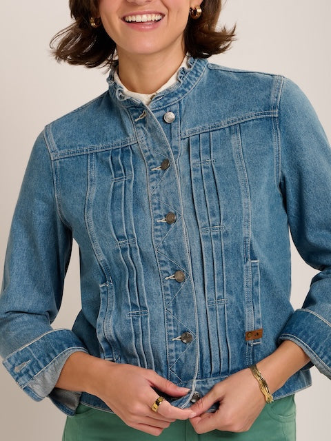 Jeansjacke Damen Ruffle Neck Vintage Denim
