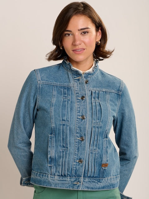 feminine Denimjacke mit Rüschenkragen