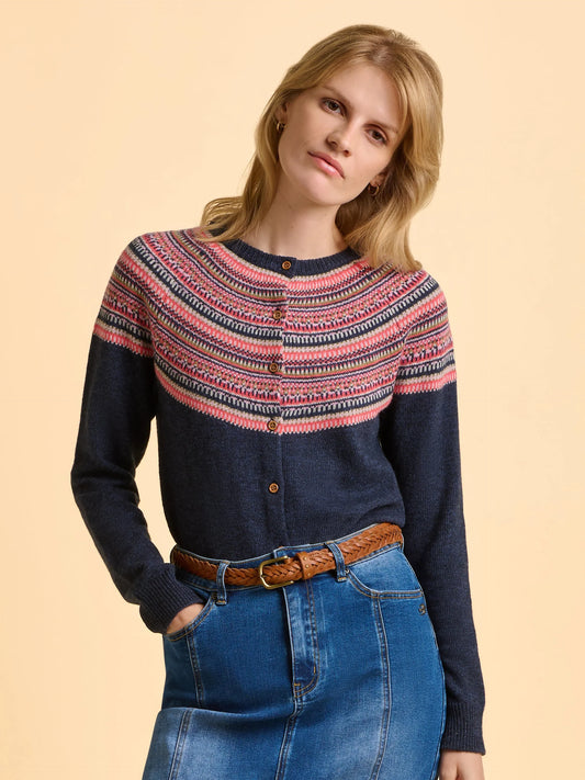 fairisle strickjacke damen marineblau brakeburn