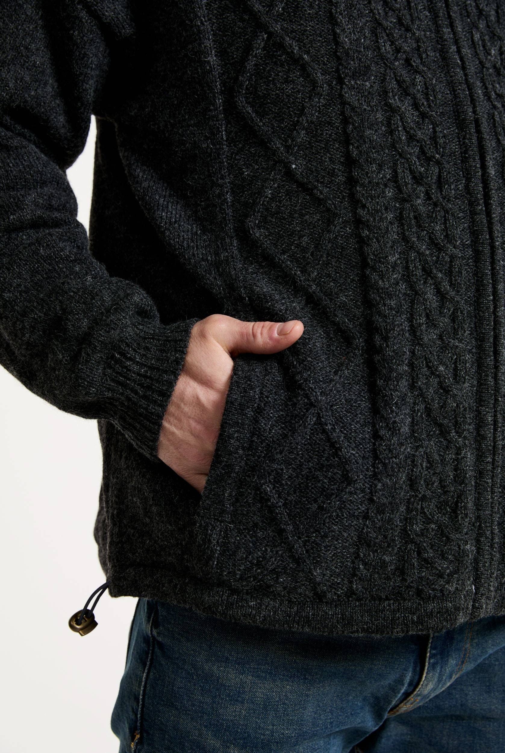 Irischer Woll-Cardigan Herren grau, Zopfmuster & Reißverschluss