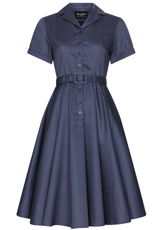 50er Jahre Swing Kleid marineblau mit Polka Dots und Gürtel
