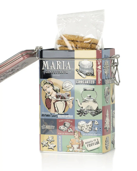 Maria Confeitaria Vintage-Dose mit gesalzenen Karamellkeksen – portugiesisches Gebäck im Retro-Design