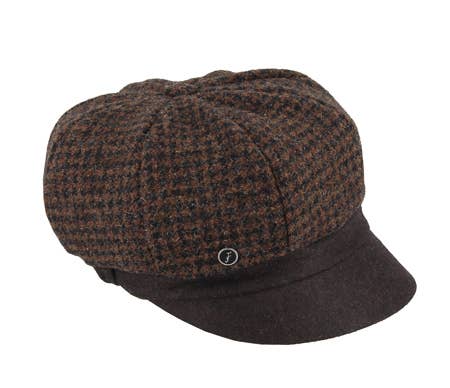 Fléchet Damen Schirmmütze aus Wolle in Braun-Karo – elegante Wintermütze im Vintage-Stil