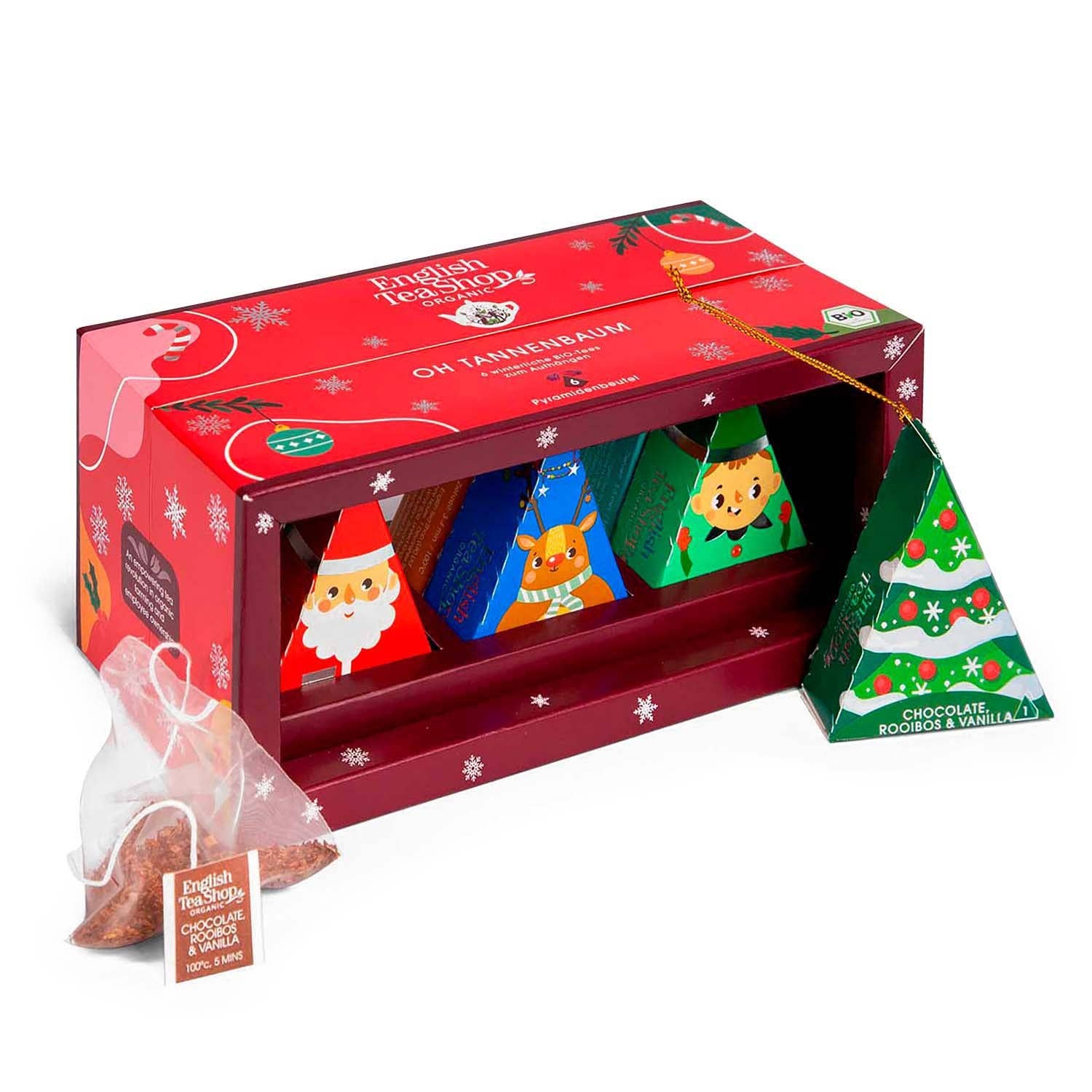English Tea Shop Oh Tannenbaum Bio Tee Geschenkset – 6 winterliche Teesorten in dekorativen Pyramidenboxen
