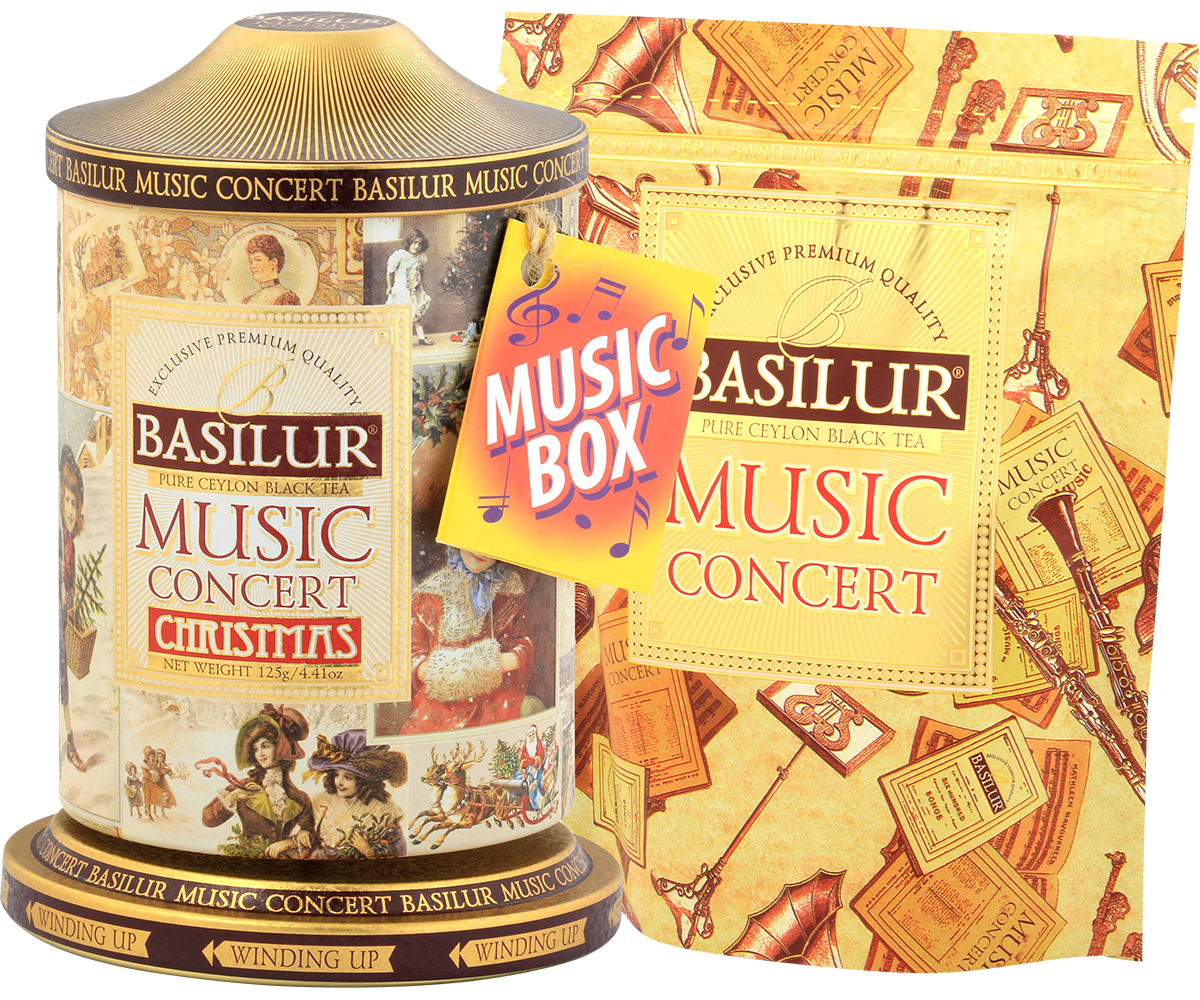 Nostalgische Musikdose mit Ceylon-Schwarztee & Wintermotiv