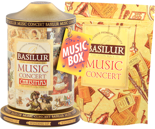 Nostalgische Musikdose mit Ceylon-Schwarztee & Wintermotiv