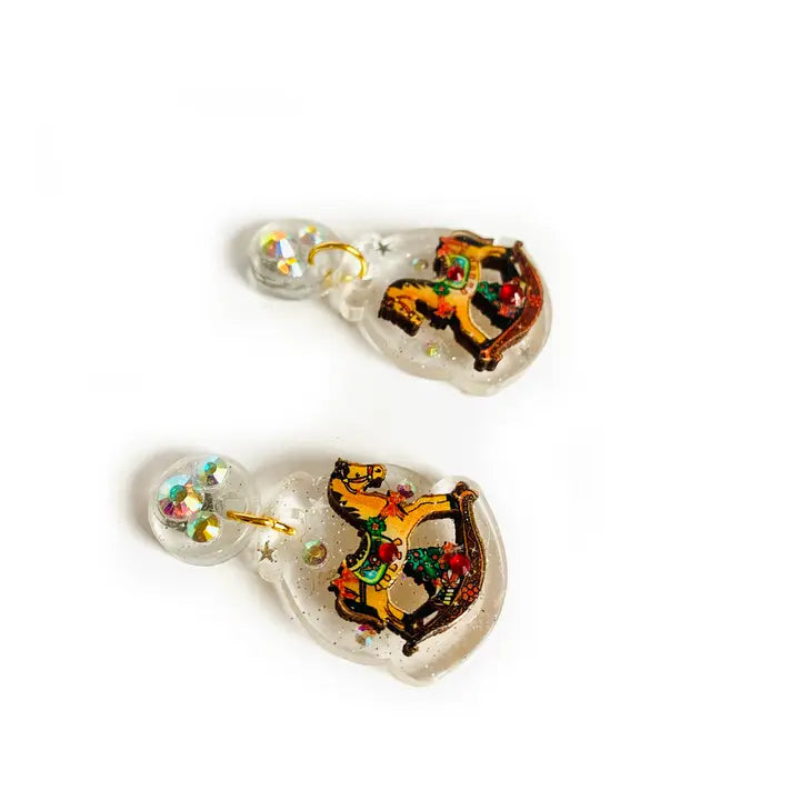 Handgemachte Weihnachts-Ohrringe Schaukelpferd Motiv