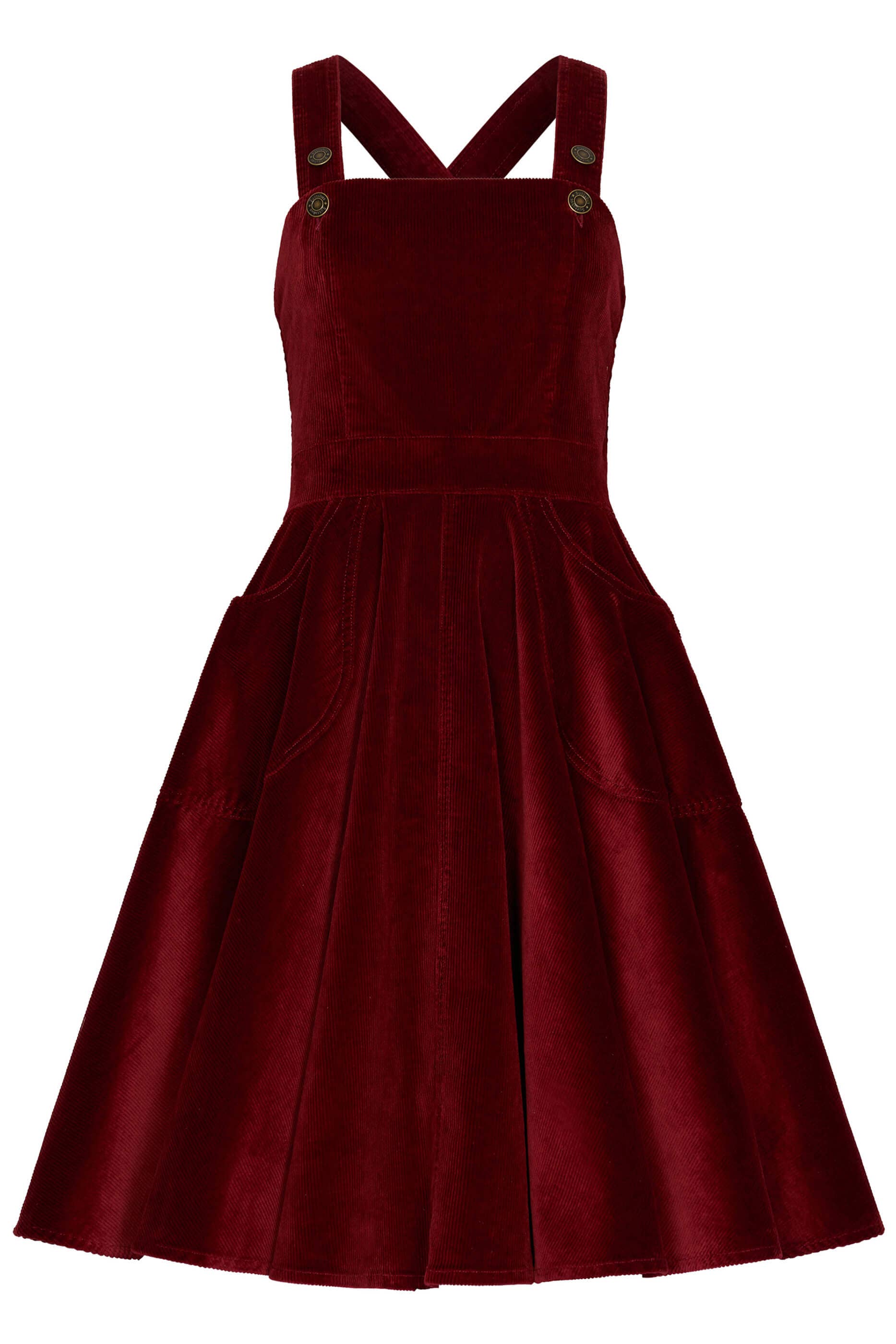 Succubus Tammy Cord-Latzkleid Rückansicht mit gekreuzten Trägern