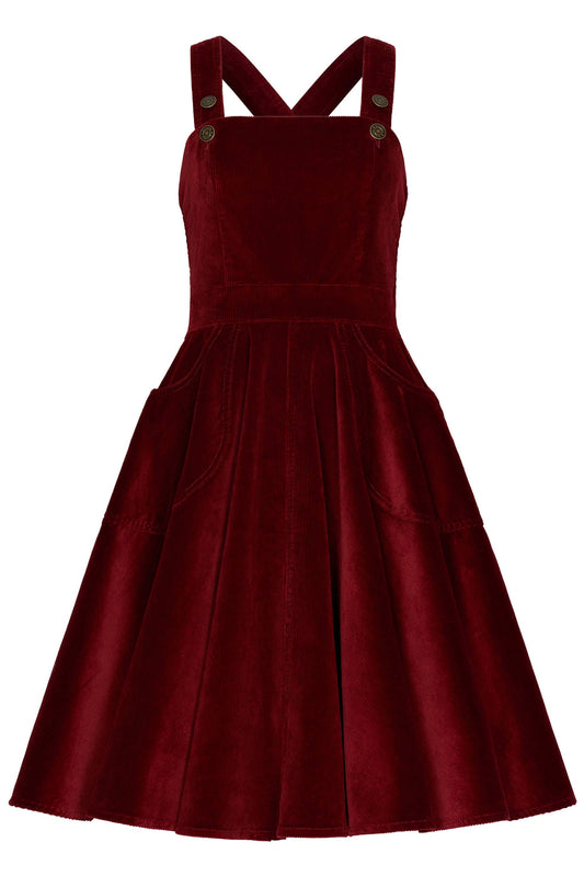 Succubus Tammy Cord-Latzkleid Rückansicht mit gekreuzten Trägern