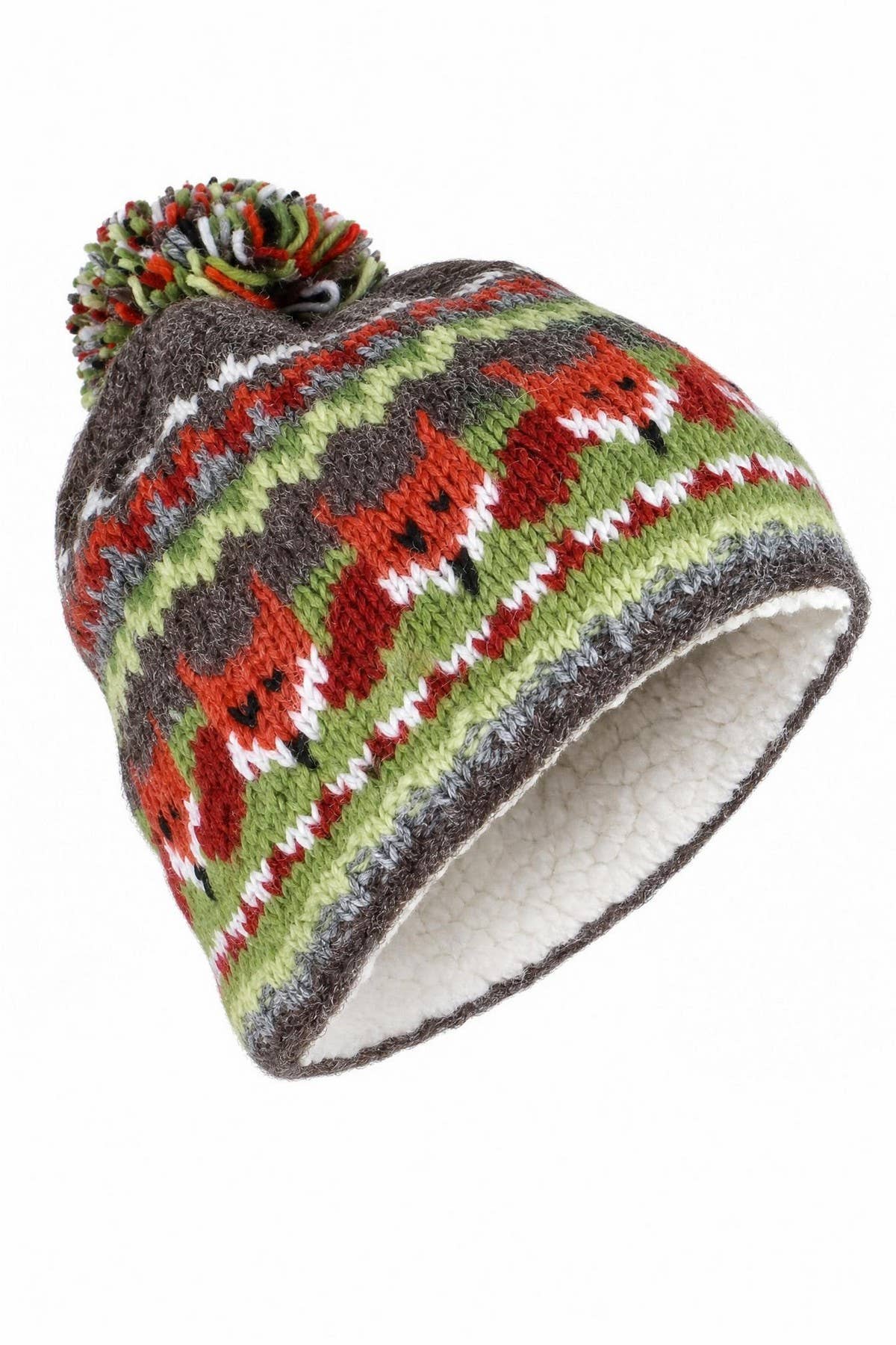 Gefütterte Fair Isle Wollmütze mit weichem Sherpa-Fleece