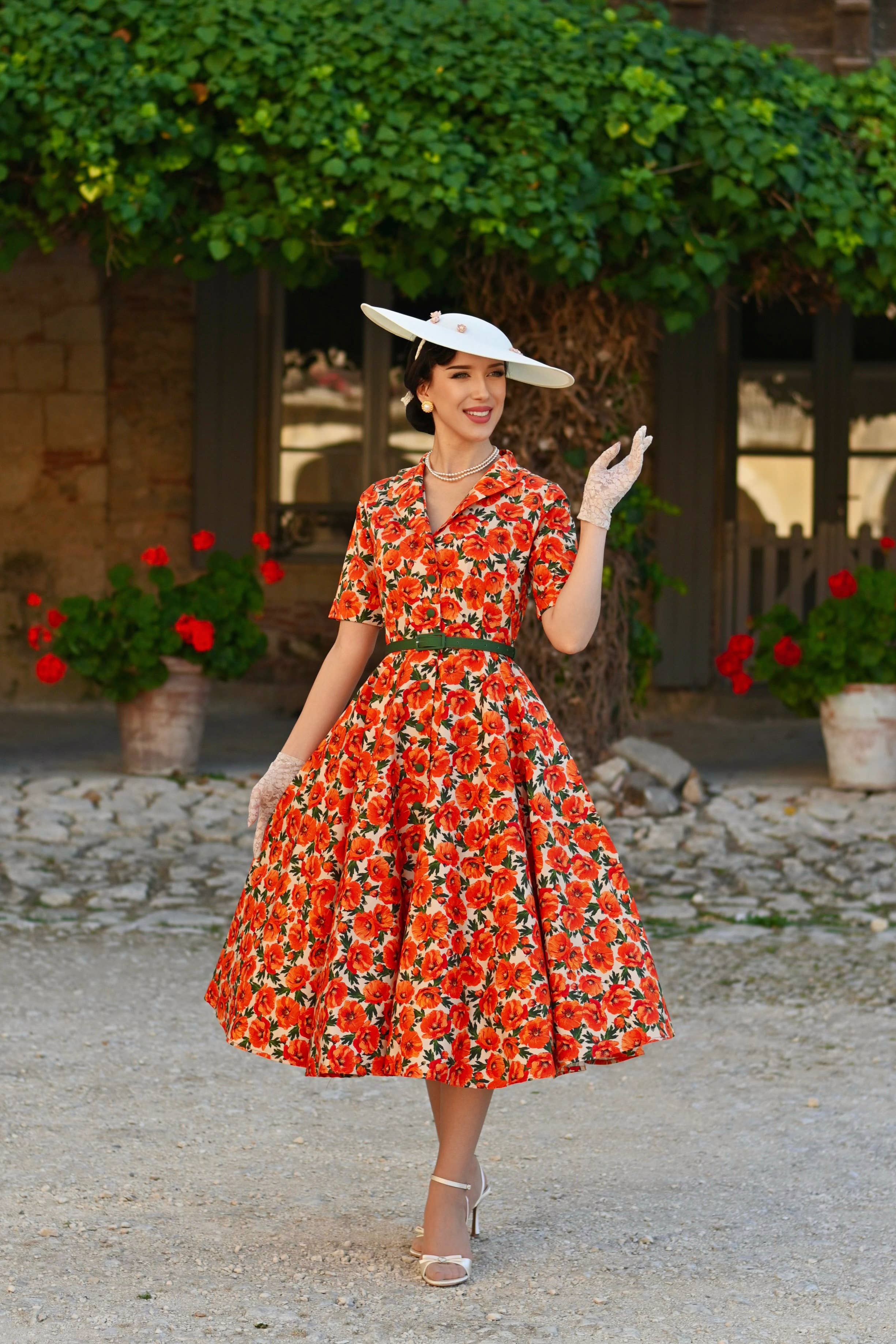Dolly & Dotty Mollie 50er Jahre Hemdkleid mit Mohnblumen