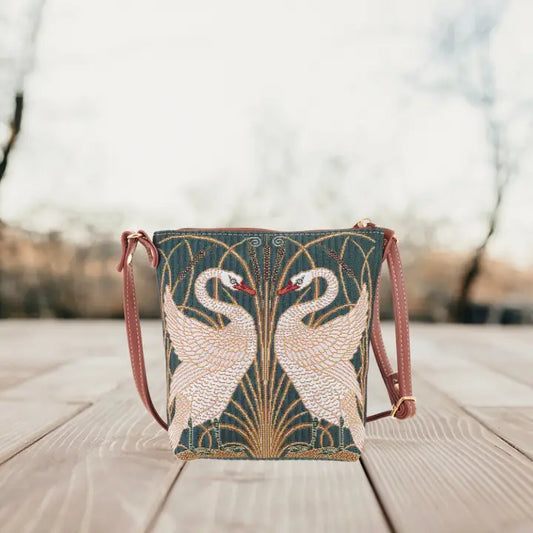Art Nouveau Schwanentasche – Vintage Tapestry Schultertasche mit Schwanenmotiv vegan