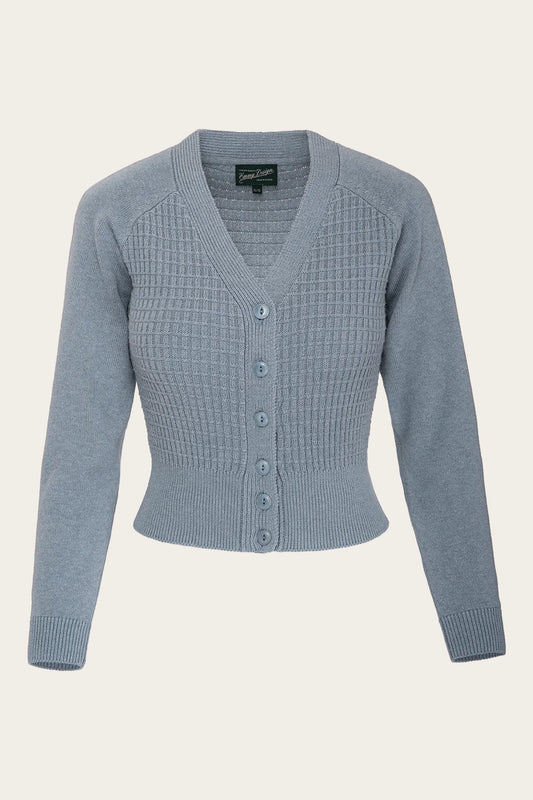 Retro Damen Strickjacke in Blau mit Knopfleiste