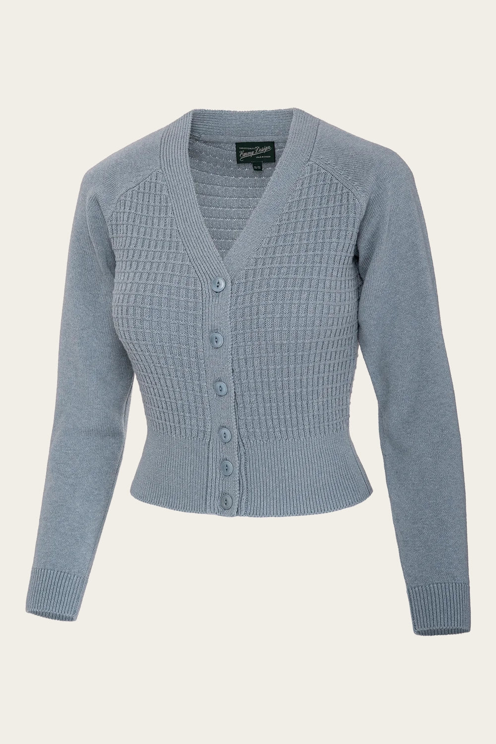 40er Jahre Cable Knit Cardigan in Dusty Blue Mélange