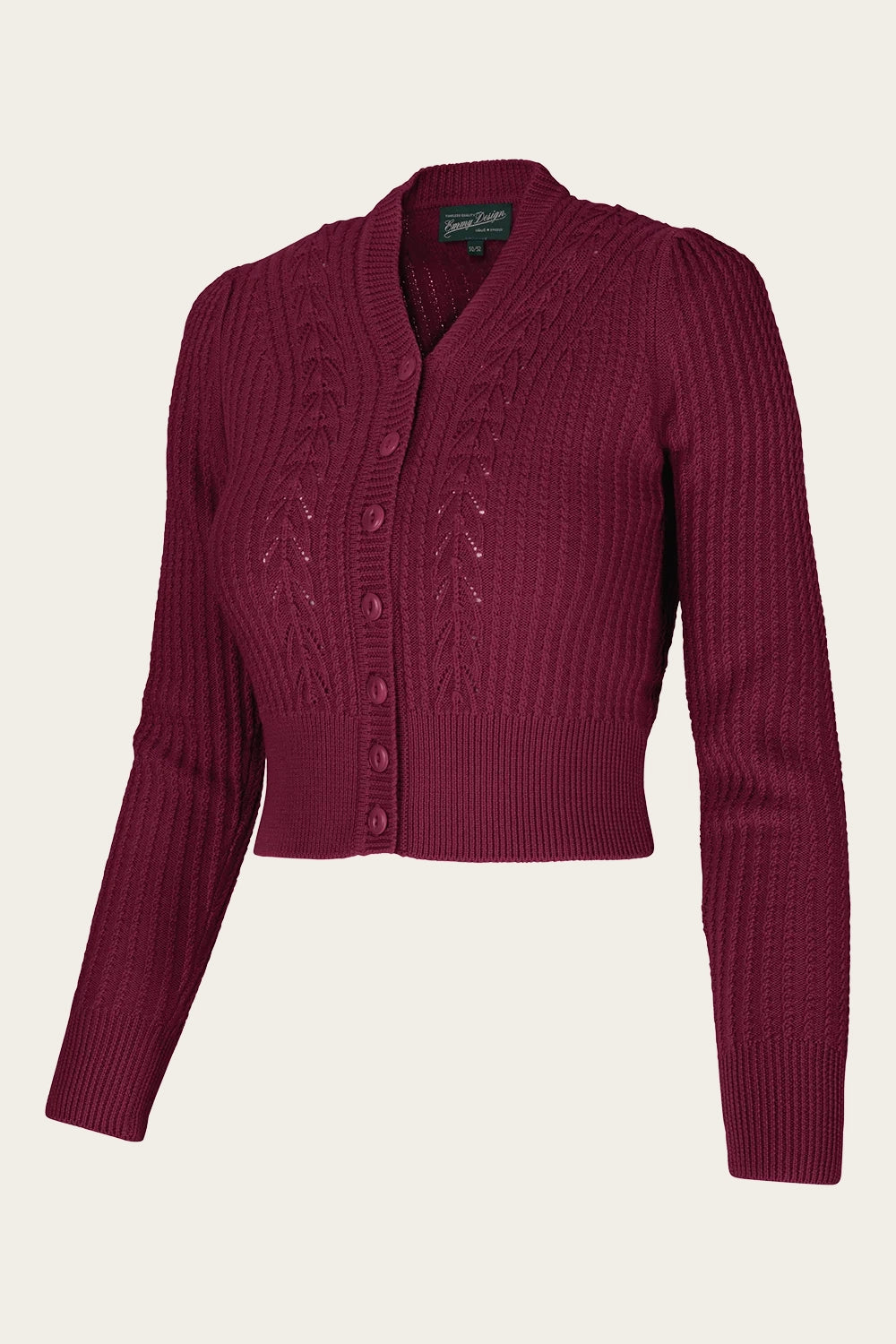 40er Jahre Strickjacke in Wine Red aus Merinowolle