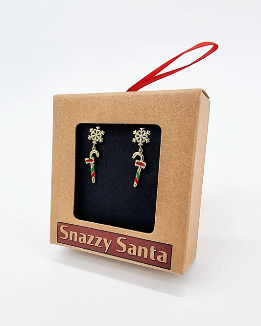 Weihnachtsohrringe „Zuckerstangen mit Schneeflocken“ - Dotty&Dan