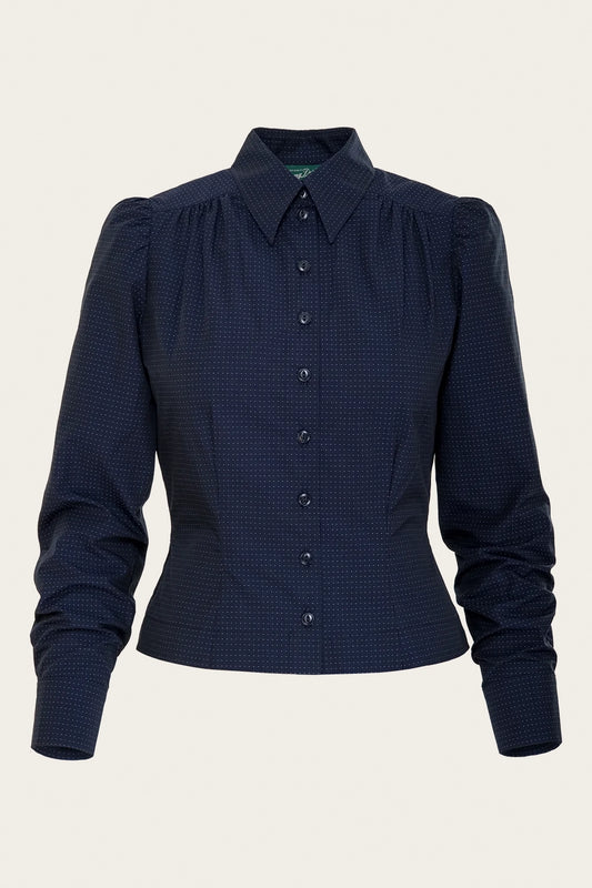 The Spectacular Spearpoint Shirt Navy Dotted Cotton – Ansicht 4 – emmy design