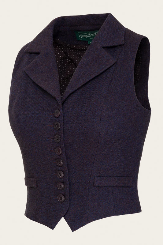 The Watchmakers Waistcoat Maroon/Midnight Wool Tweed – Ansicht 1 – emmy design