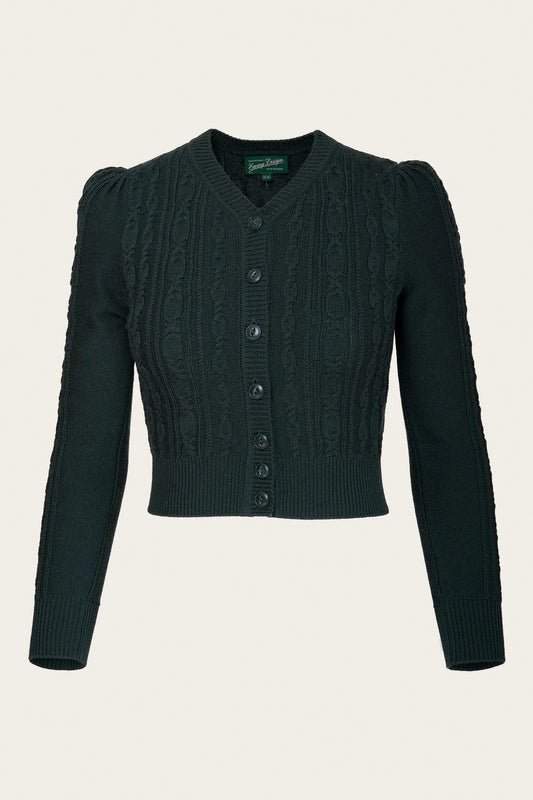 The Ice Skater Cardigan Dark Bottle Green Wool – Ansicht 4 – emmy design