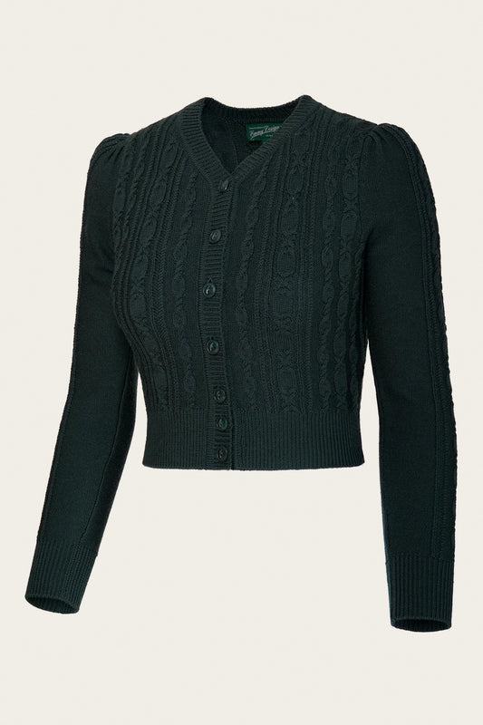 The Ice Skater Cardigan Dark Bottle Green Wool – Ansicht 1 – emmy design