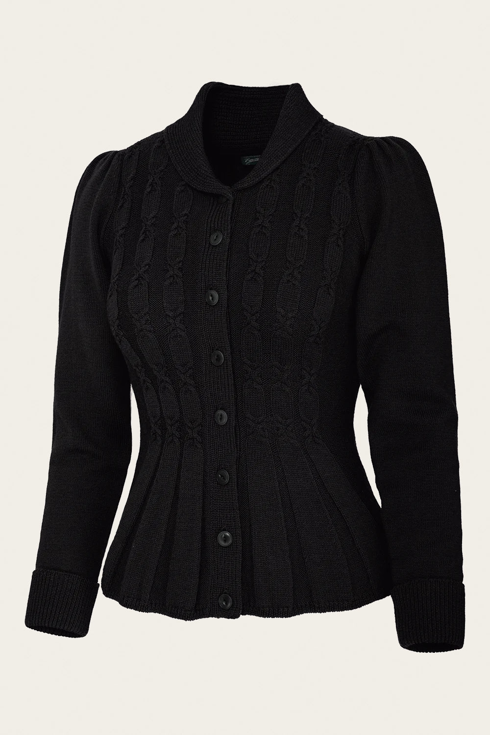 emmy design The Screen Siren Cardigan schwarz – 40er Jahre Cardigan aus Merinowolle