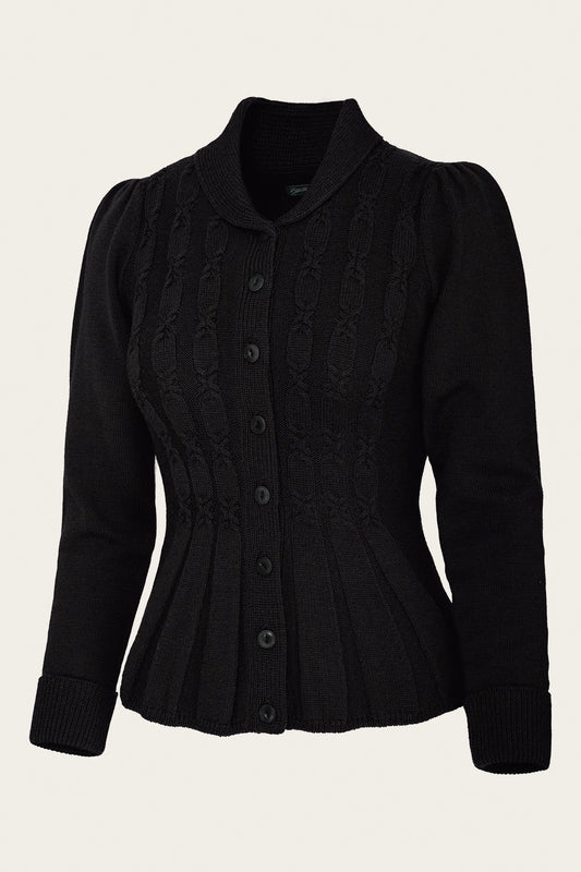 emmy design The Screen Siren Cardigan schwarz – 40er Jahre Cardigan aus Merinowolle