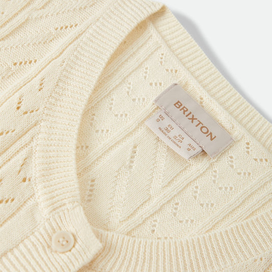 Kragen und Knopfleiste des Brixton Bixby Cardigans in Wax Paper