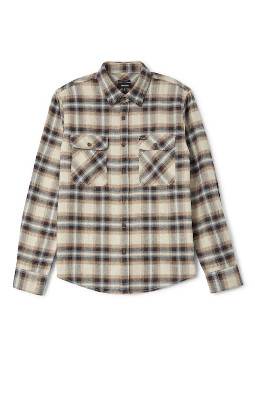 Brixton Bowery Flannel Herrenhemd Soft Brown Plaid – Vorderansicht