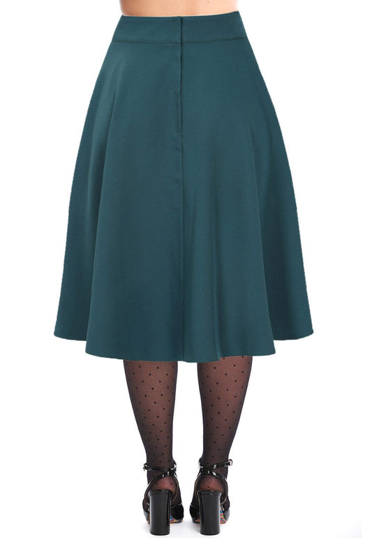 Banned Retro Book Club Swing Skirt in Petrol, Retro-Rock mit Seitentaschen, Produktfoto 2