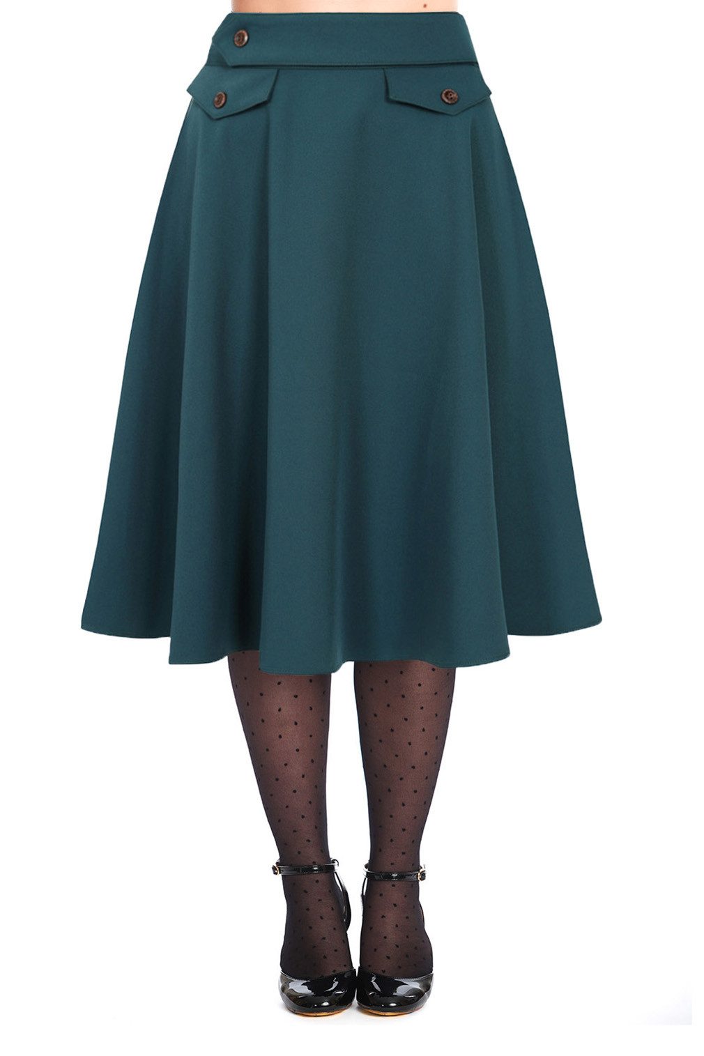 Banned Retro Book Club Swing Skirt in Petrol, Retro-Rock mit Seitentaschen, Produktfoto 3