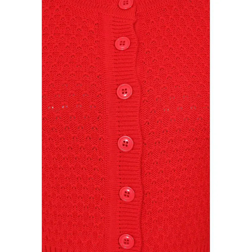 Banned Retro Fara Cardigan in Rot, Baumwoll-Strickjacke mit Wabenstruktur und 3/4-Ärmeln, Produktansicht