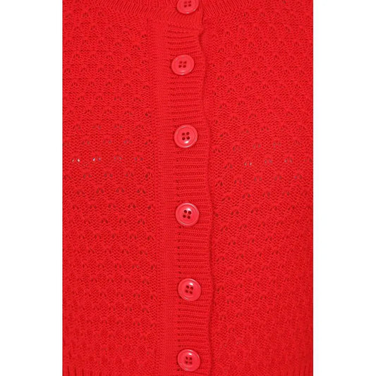Banned Retro Fara Cardigan in Rot, Baumwoll-Strickjacke mit Wabenstruktur und 3/4-Ärmeln, Produktansicht