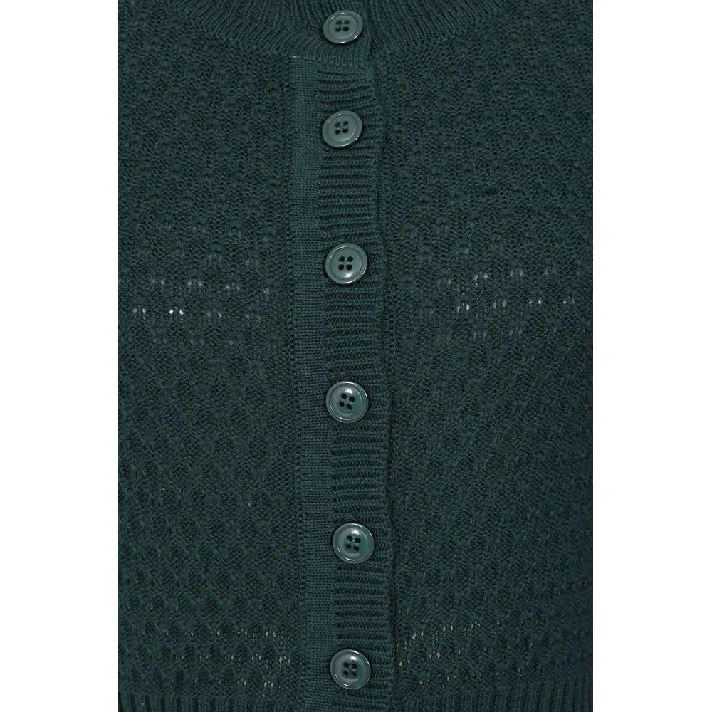 Banned Retro Fara Cardigan in Waldgrün, Baumwoll-Strickjacke mit Wabenstruktur und 3/4-Ärmeln, Produktansicht