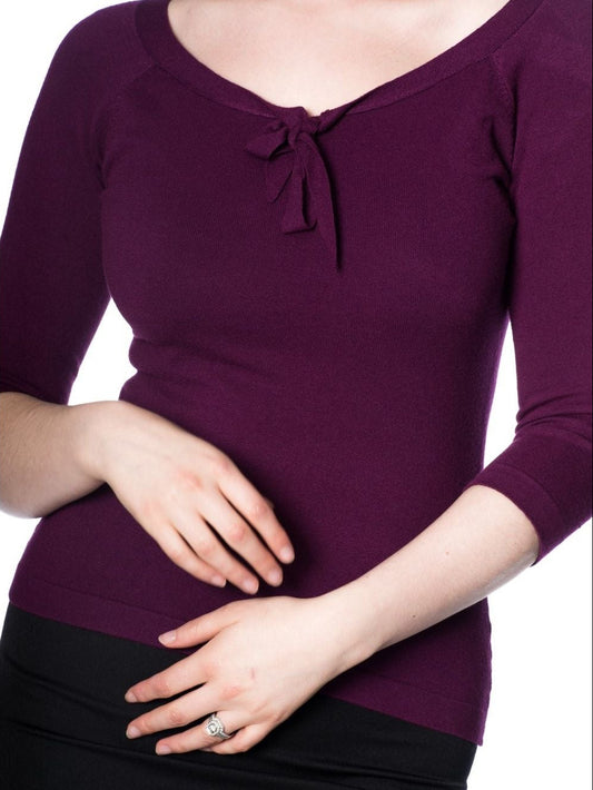 Auberginefarbenes Vintage Shirt von Banned Retro mit 3/4-Ärmeln