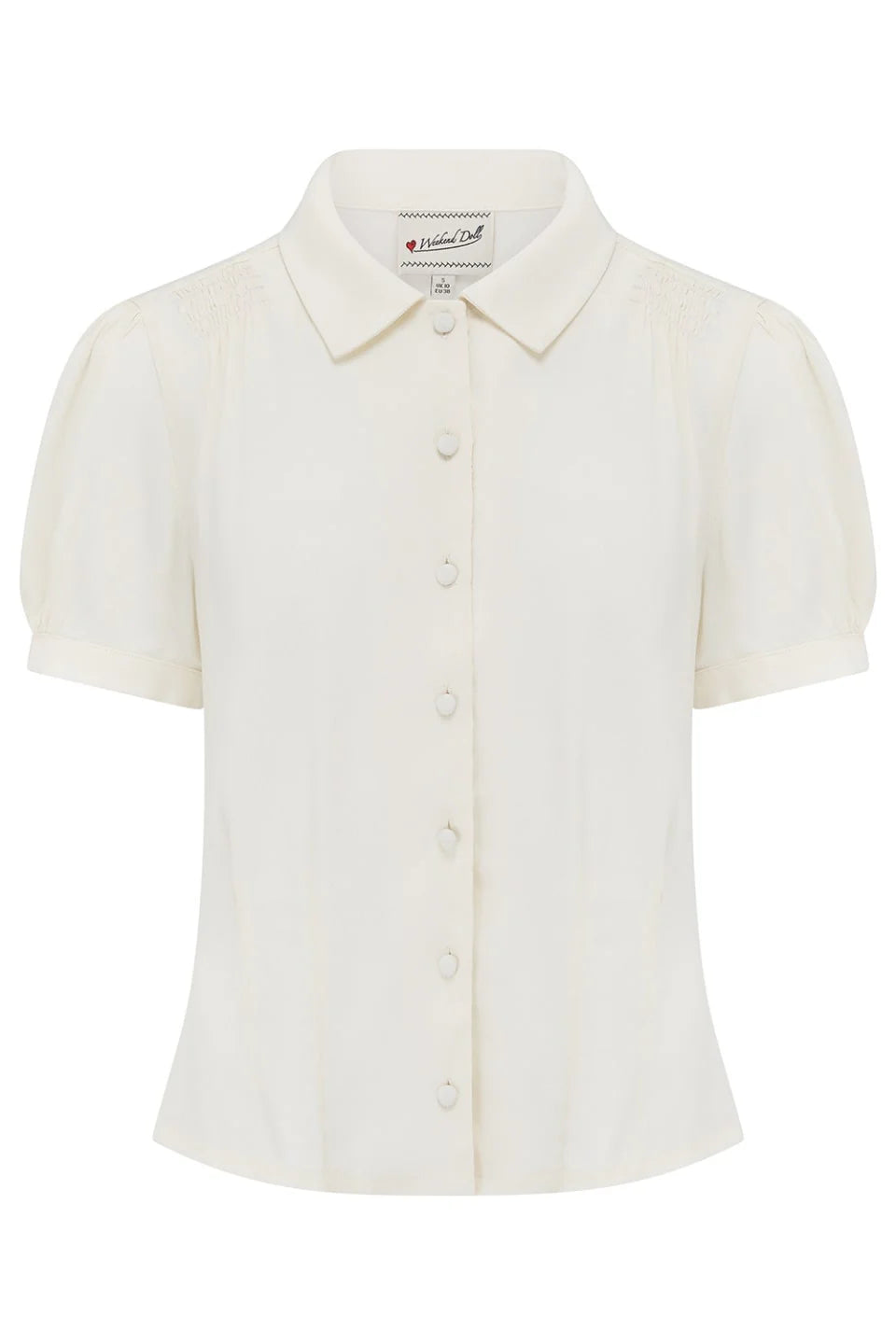Vintage-inspirierte Bette Blouse in Ivory getragen zu High-Waist-Rock und Hut im 30er Jahre Stil