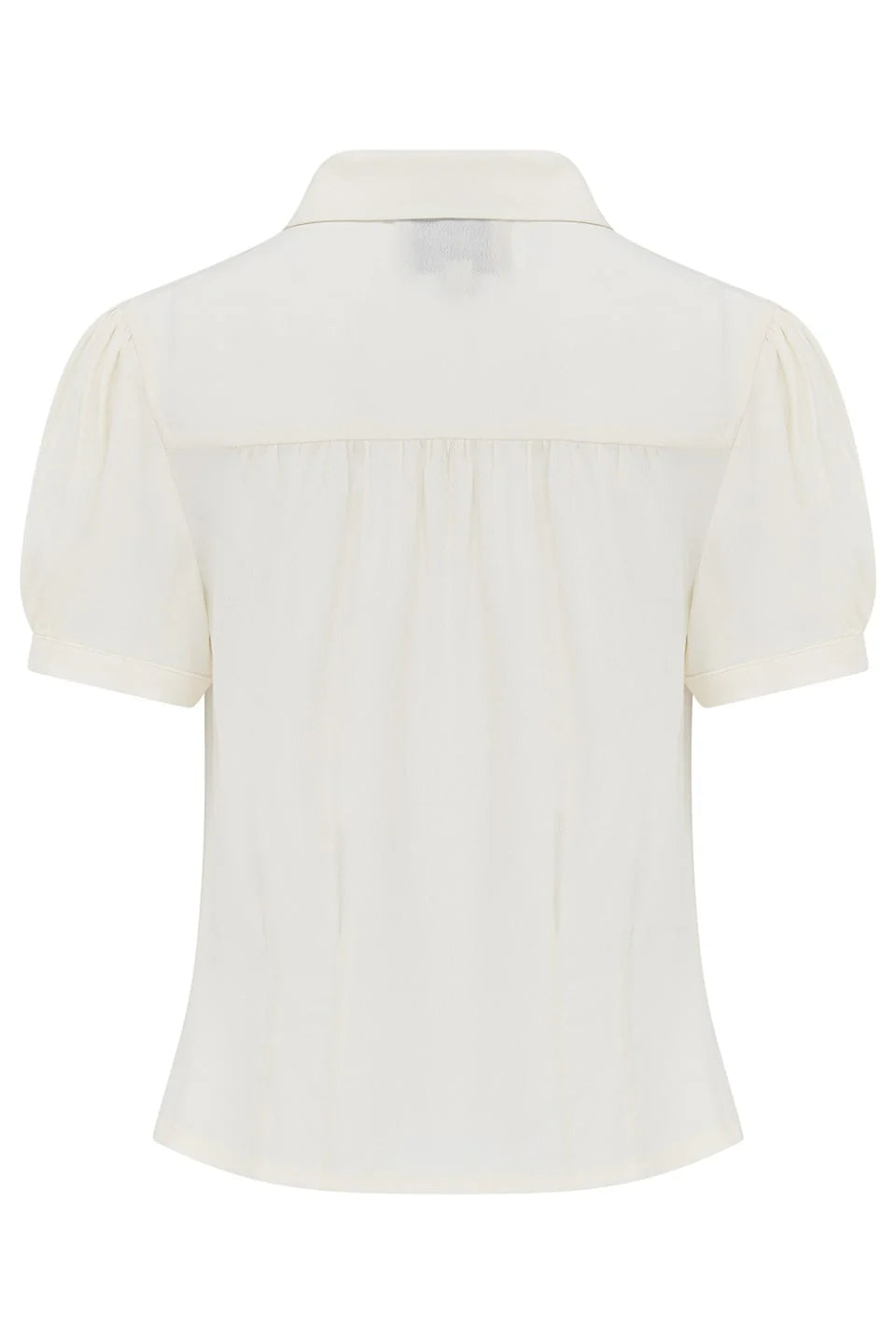 Rückenansicht der Bette Blouse in Ivory mit geraffter Passe und kurzem Arm