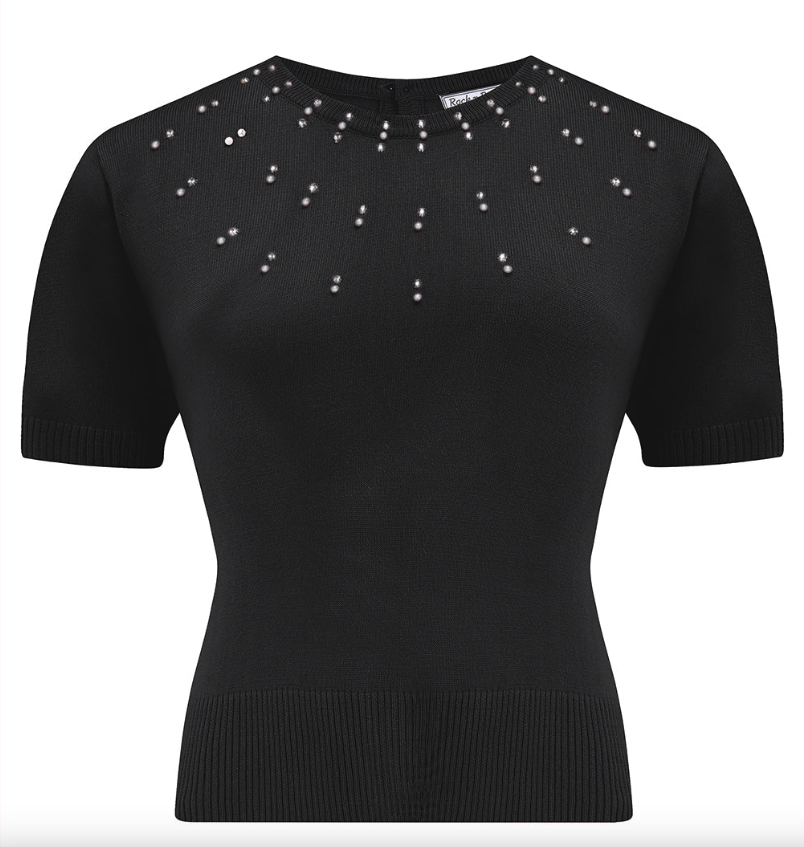 klassischer Vintage Pullover „Tallulah“ Diamonds and Pearls - black