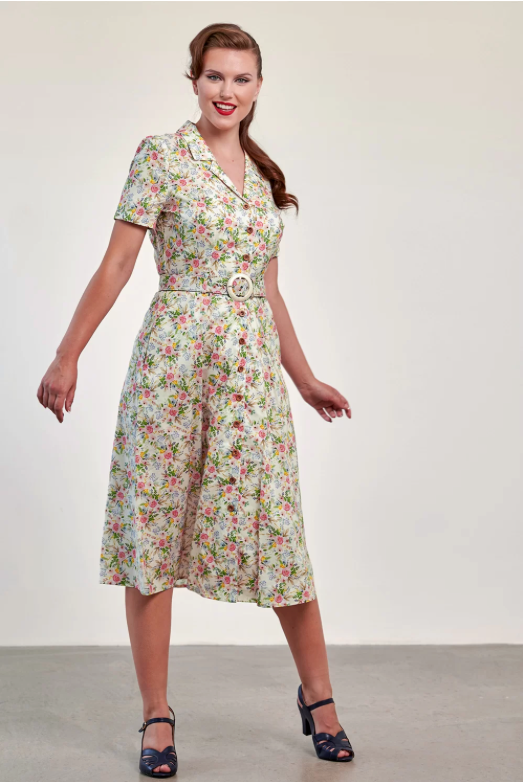 Vintage Hemdblusenkleid Damen floral creme Banned Retro