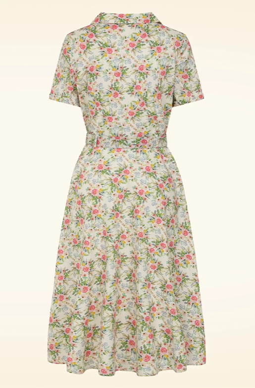 Vintage Sommerkleid Damen mit Blumenmuster und Taschen
