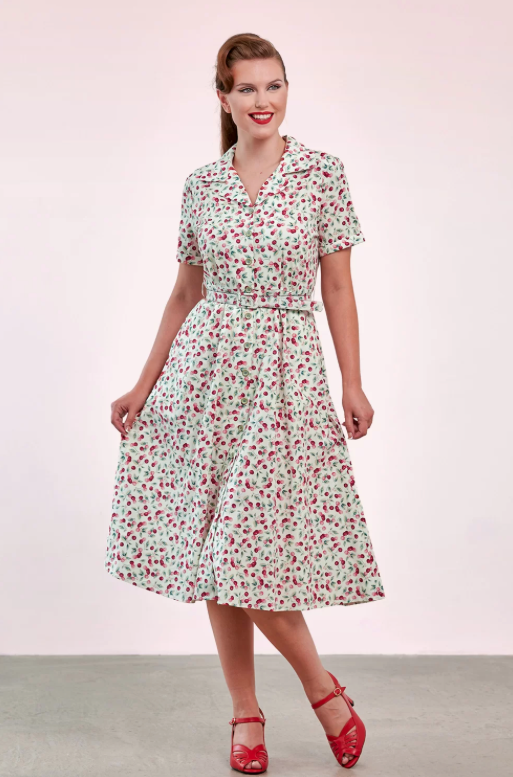 Vintage Hemdblusenkleid Damen Kirschen creme Banned Retro