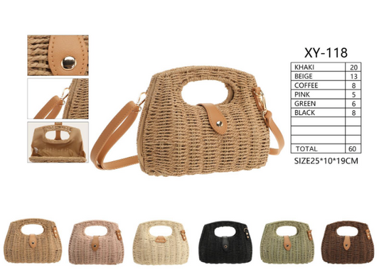 Boho Basttasche mit Druckknopfverschluss