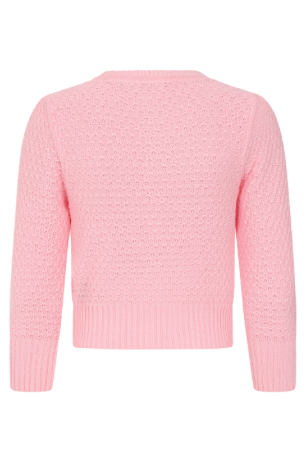 Rückseite des rosa Baumwoll-Cardigans
