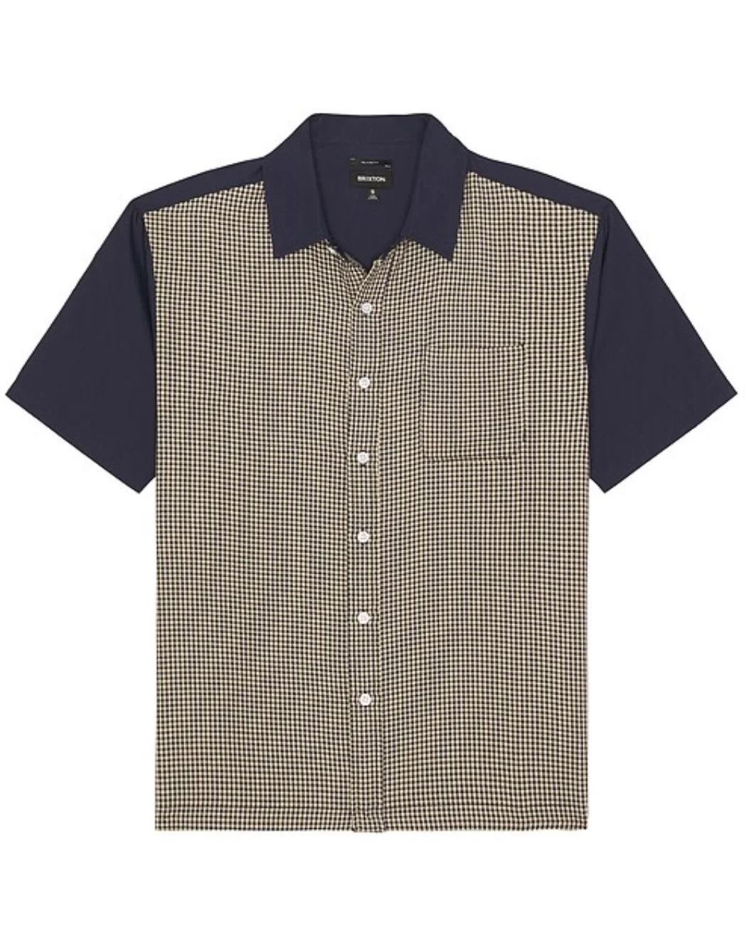 Brixton Cru Herren Kurzarmhemd Navy mit Hahnentrittmuster
