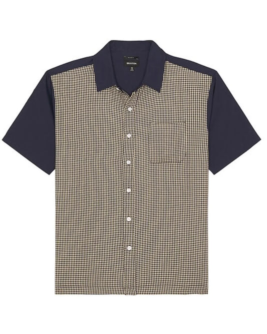 Brixton Cru Herren Kurzarmhemd Navy mit Hahnentrittmuster
