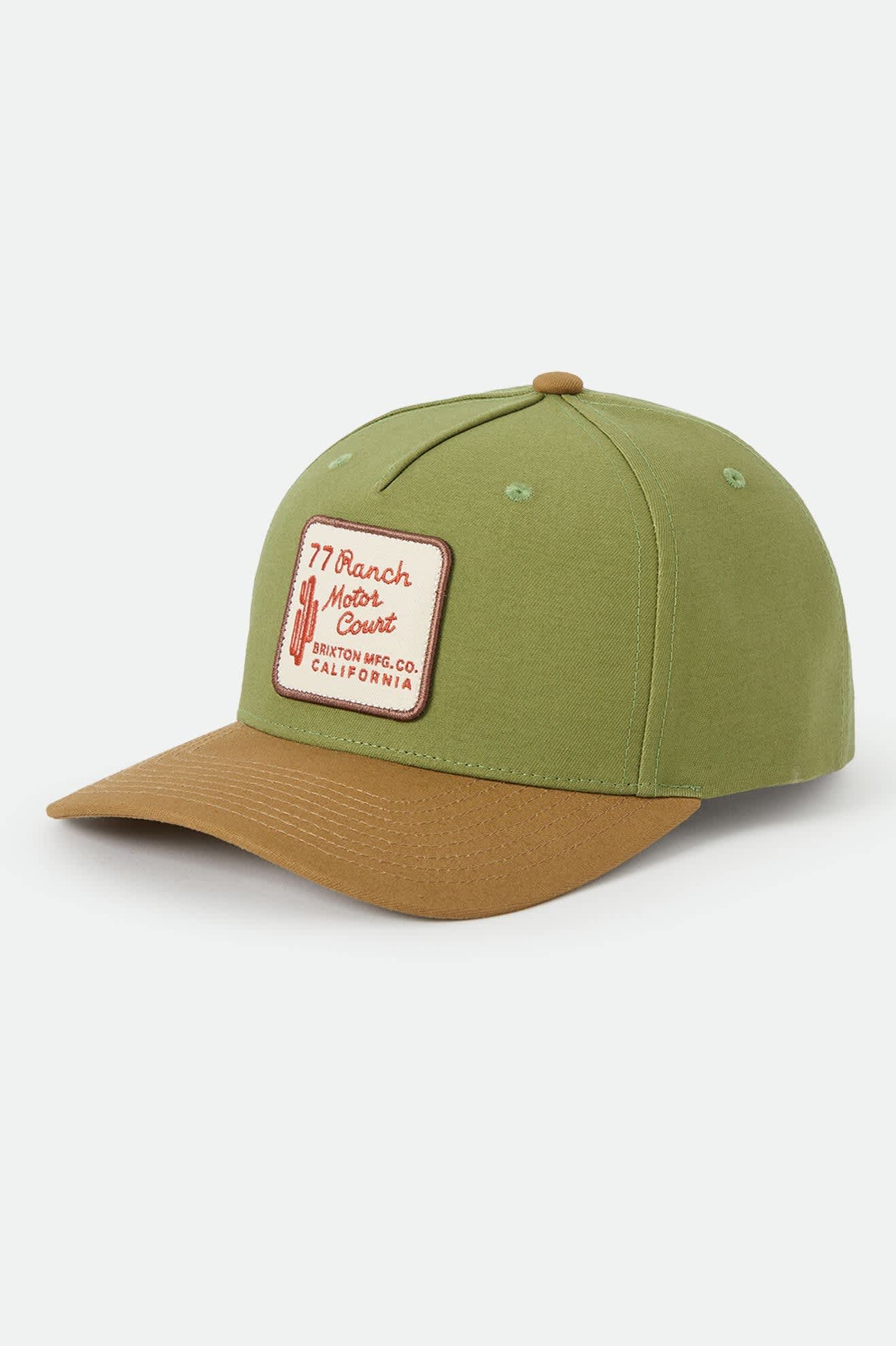 Brixton Ranch Moto Court Snapback Grün Ocker mit gesticktem Vintage Patch